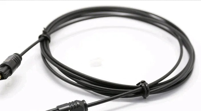 OD2.2 digital audio fibre optic cable with Toslink connectors on a white background.