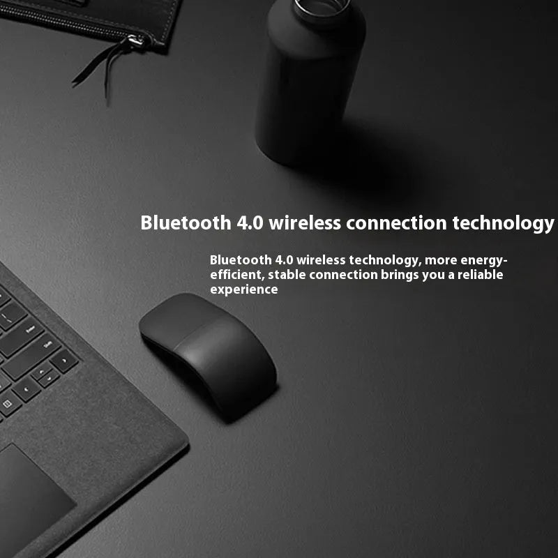 Black folding Bluetooth wireless mouse showing compact 131.2mm design with touch surface