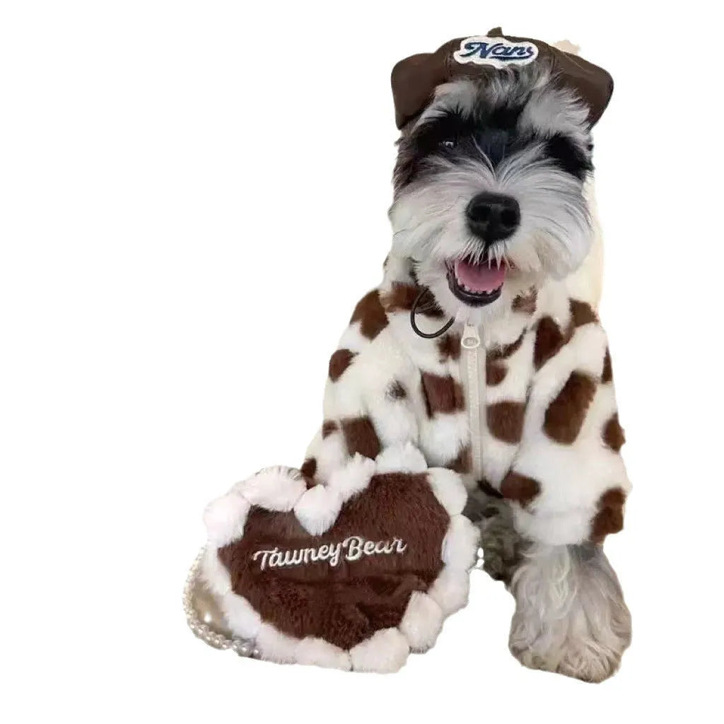 Polyester plush warm coat for small dogs in pink or brown colours, British style design