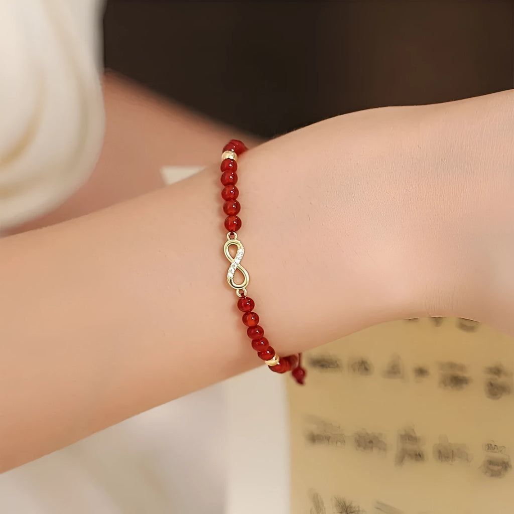 Hand-woven red agate bracelet with diamond lucky bag elements in ethnic style