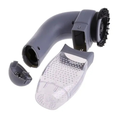 Grey handheld pet grooming vacuum cleaner with soft rubber head for dogs and cats