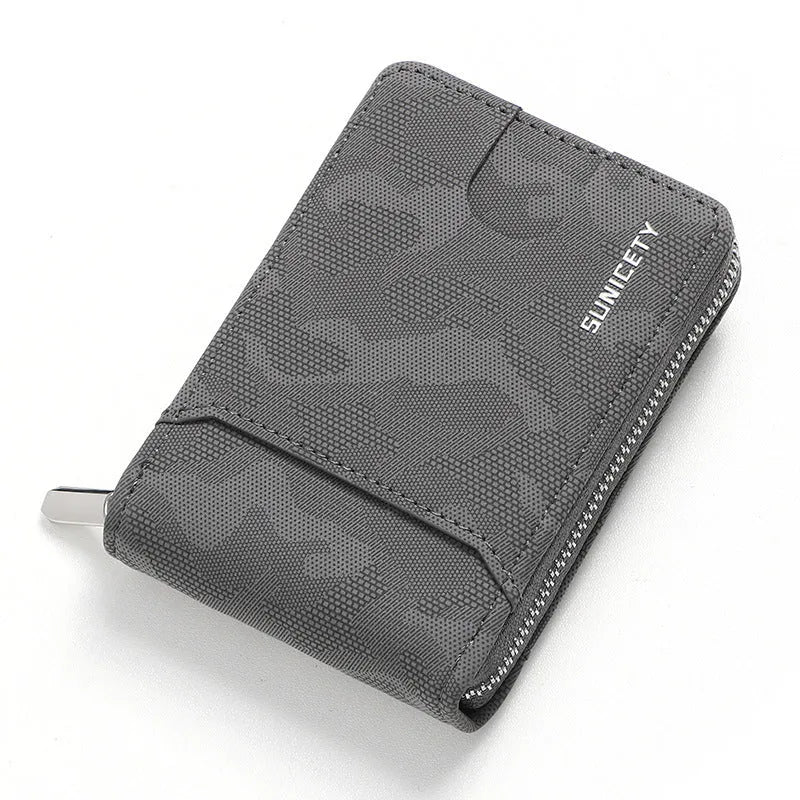 Camouflage large capacity zipper men's wallet in PU leather, black colour option