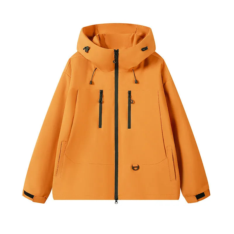 Dopamine three-proof outdoor couple's windbreaker, slim solid-colour jacket with zippered patch pocket, sizes S to 3XL