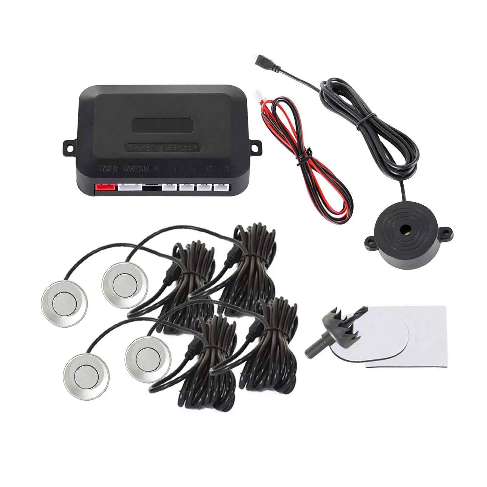 4-probe car reversing radar parking sensor system with buzzer alert and installation components