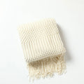 Nordic imitation cashmere tassel bed throw blanket in solid beige colour with decorative fringe