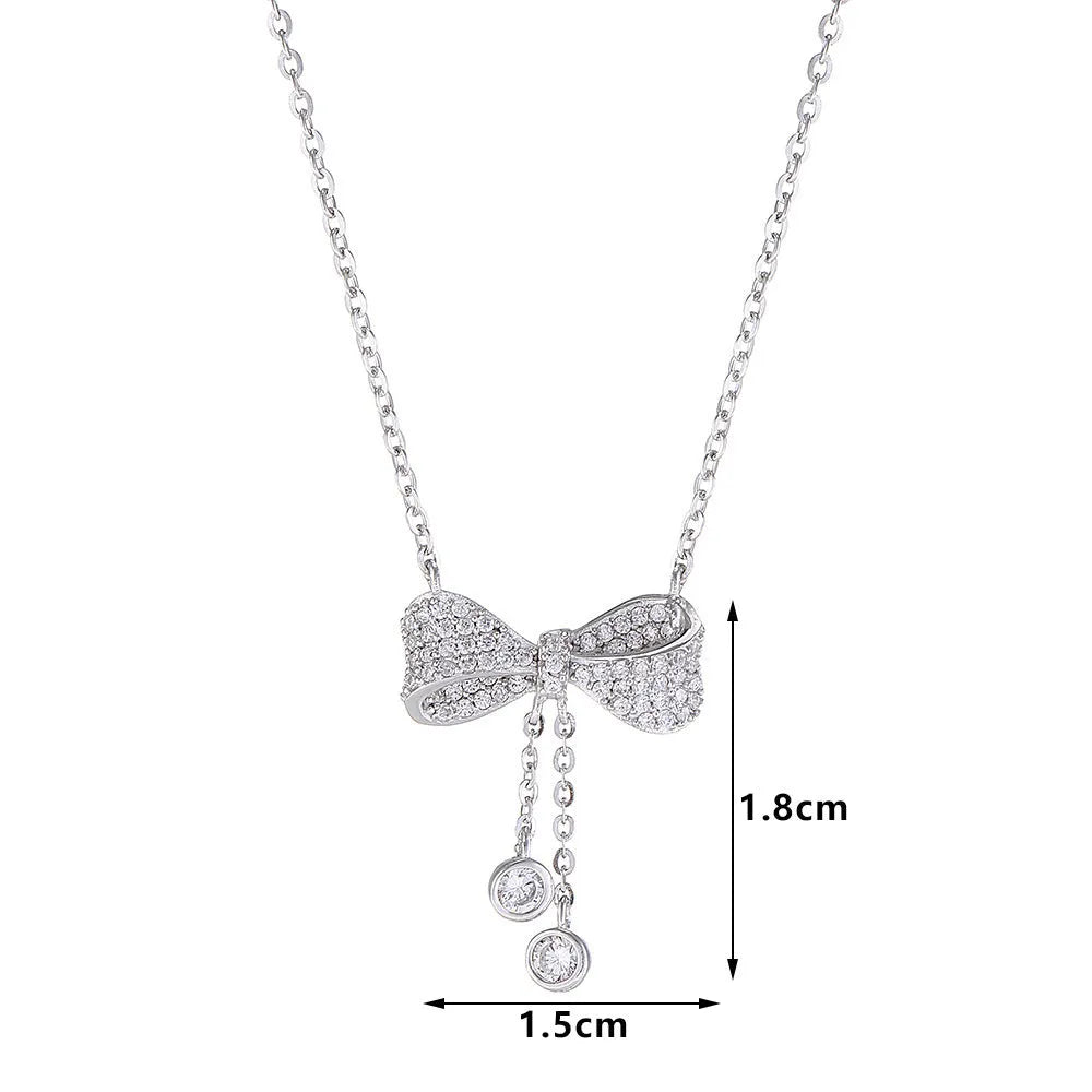 S925 sterling silver bow clavicle chain necklace with adjustable 40cm-45cm O-ring chain and electroplated finish