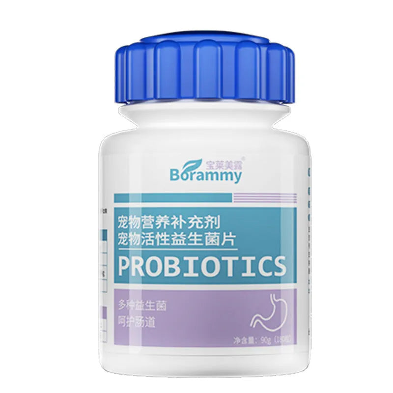 Bottle of Pet Active Probiotic Tablets, 180 count supplement for dog and cat digestive health.