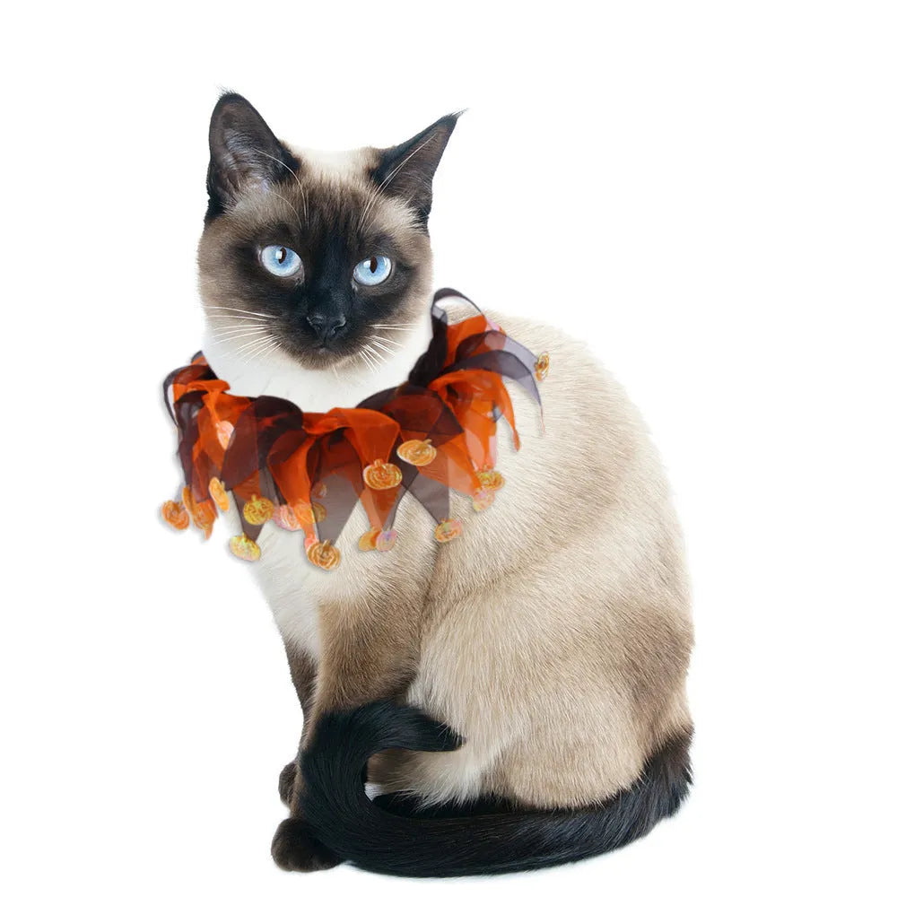 Tie-dye cloth dog collar in seasonal colours including Christmas and Halloween styles