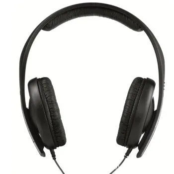 Black head mounted stereo headphones with 40mm speakers and 3.5mm plug