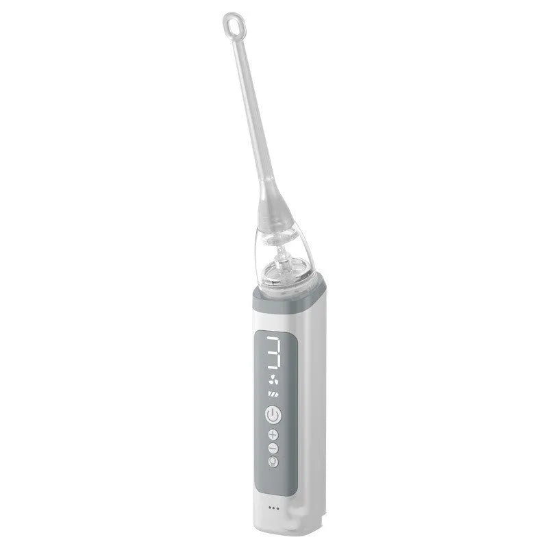 Milky white plastic tonsil stone extractor oral cleaning tool on a white background.