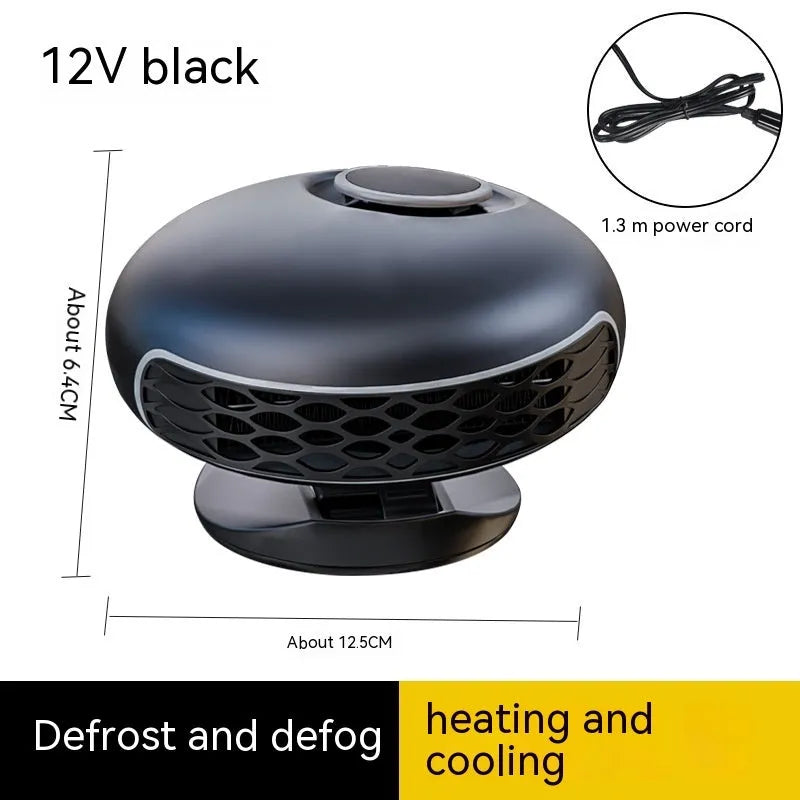 Car warm air blower heater in black ABS plastic housing with 130cm power cable