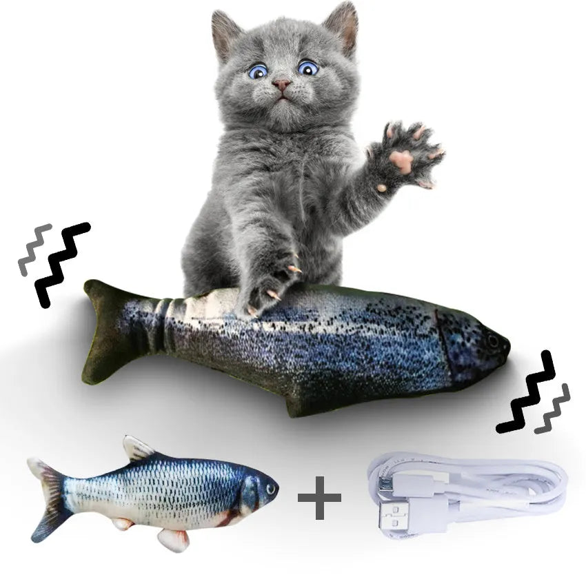 Electronic jumping fish cat toy with USB cable, multicolor 30cm PP fish simulation