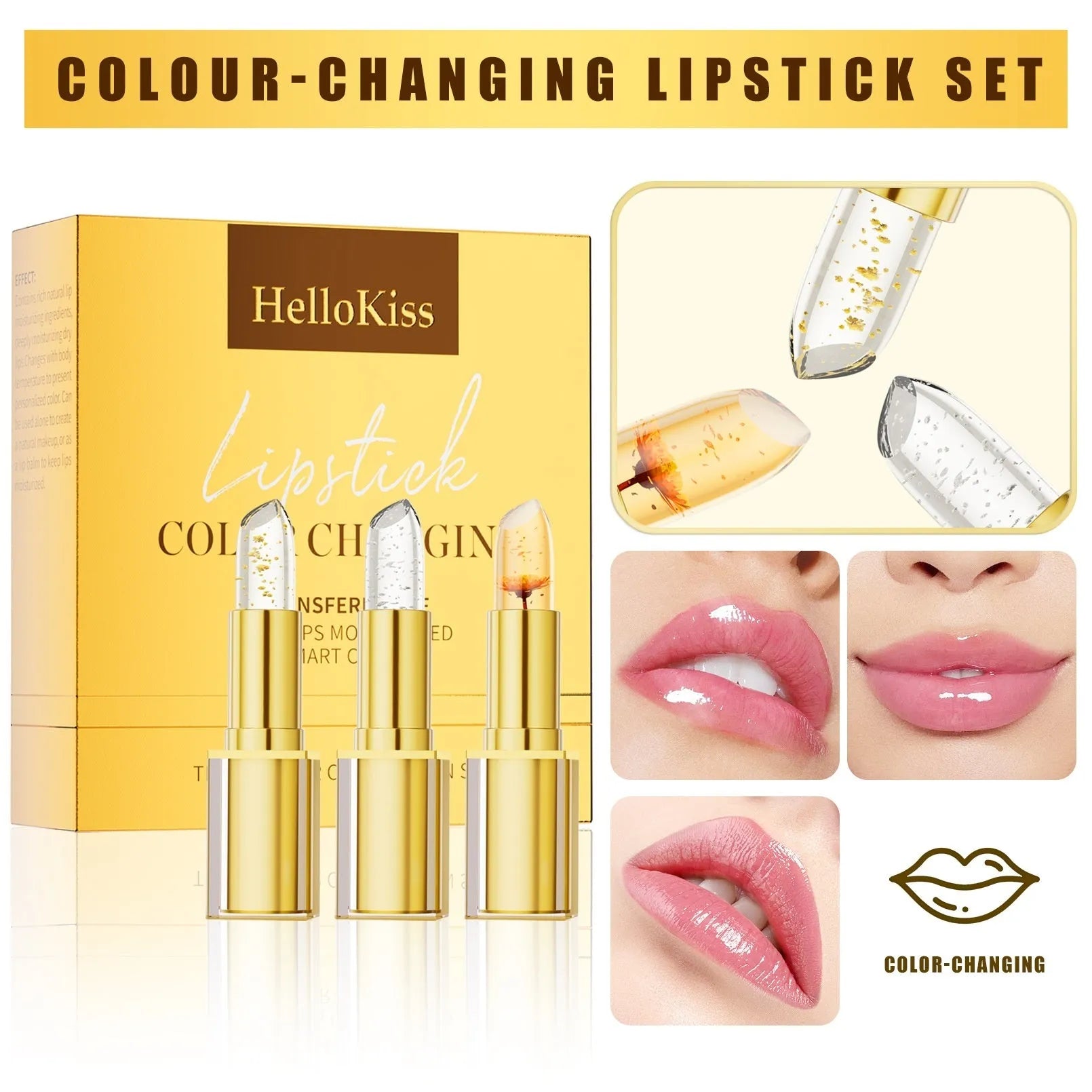 Anti-smudge gilding warm colour-changing lipstick YB1001 with golden tones