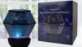 Children's rotating star projector night light projecting blue and green starlight onto a bedroom wall.
