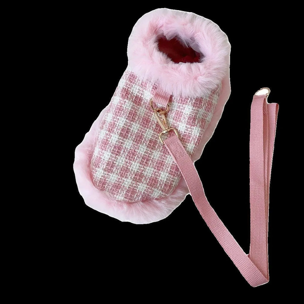 Pink cat costume set with cloak, beret and hand-holding rope
