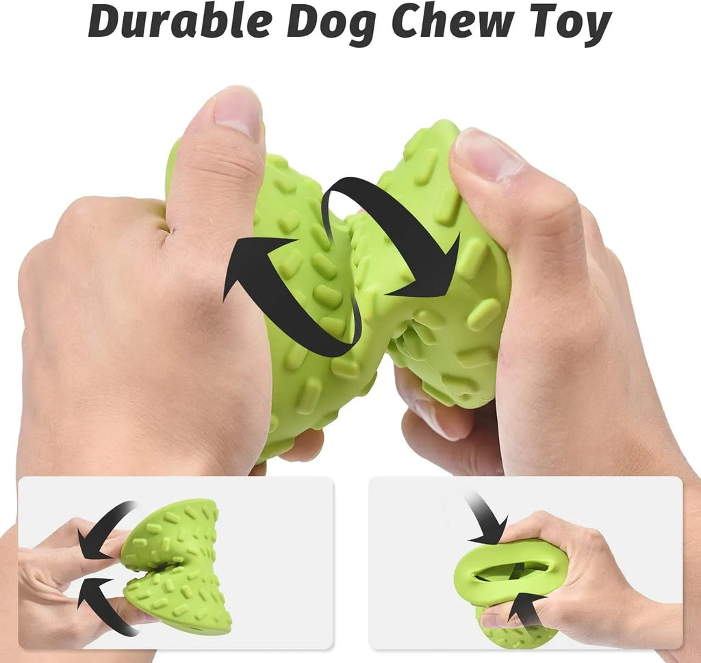 Natural rubber treat dispensing dog toy for aggressive chewers in blue, green and purple
