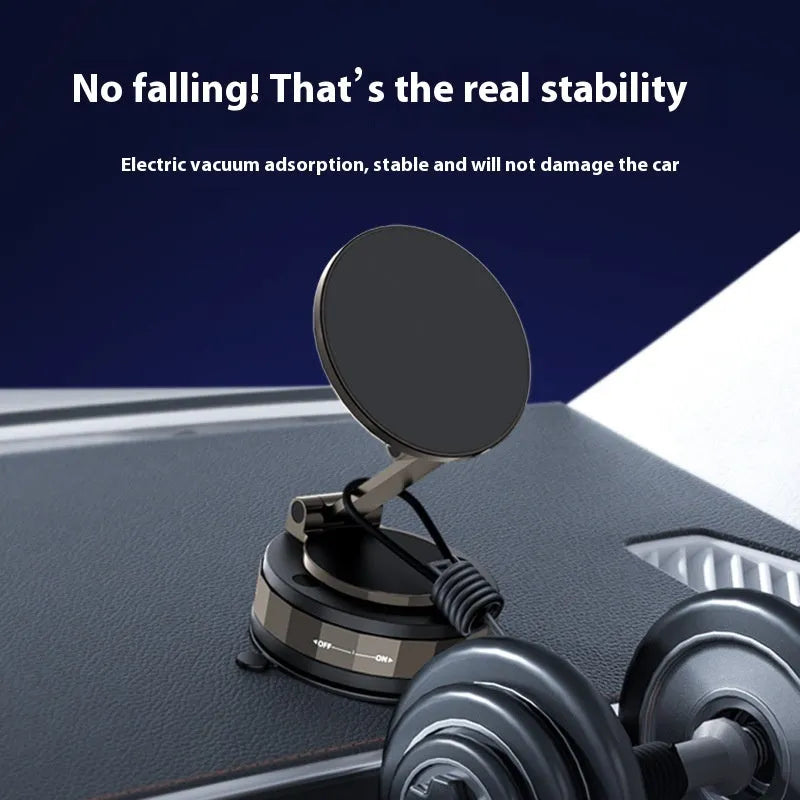 Folding vacuum suction cup car phone holder in T30 Black with zinc alloy build and magnetic guide ring