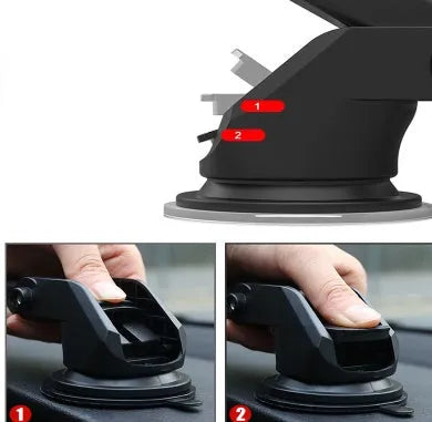 Black universal car phone bracket with telescopic long arm and adjustable dashboard mount