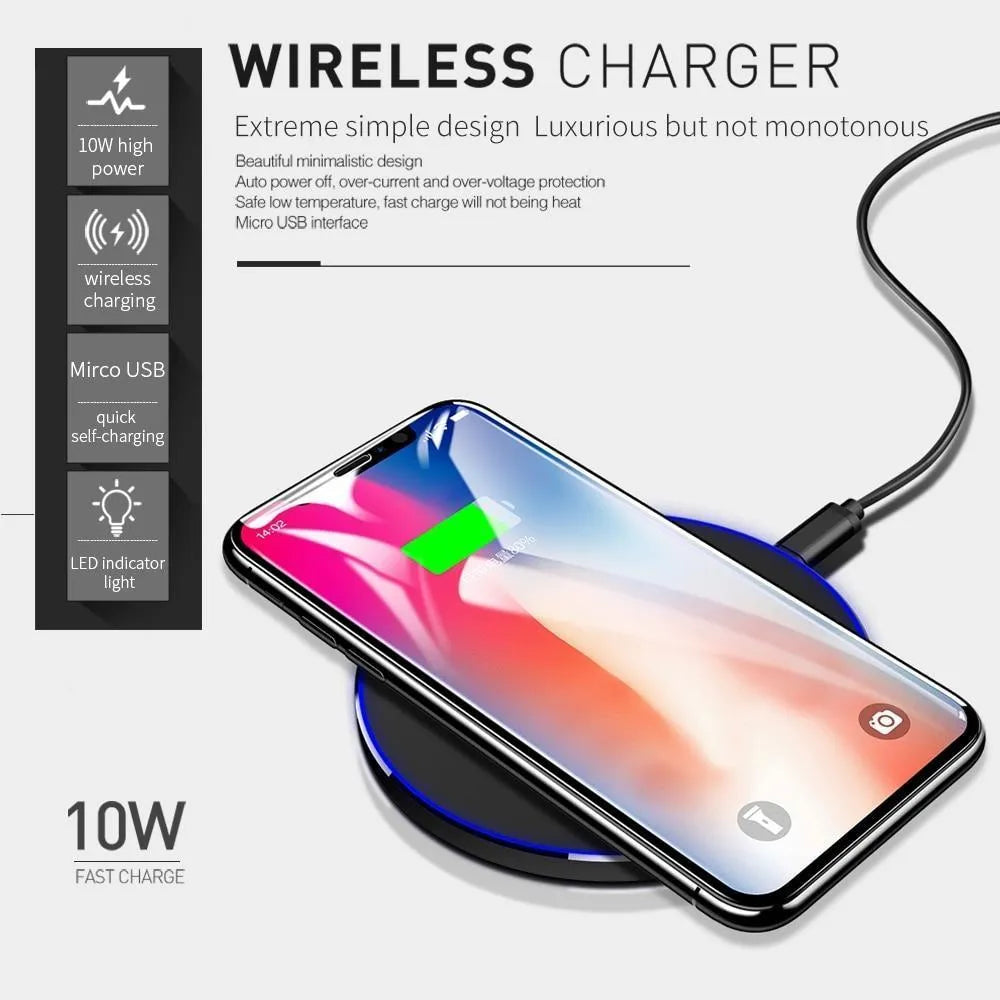 Black square ultra-thin wireless QI charging pad with dimensions 98mm by 98mm