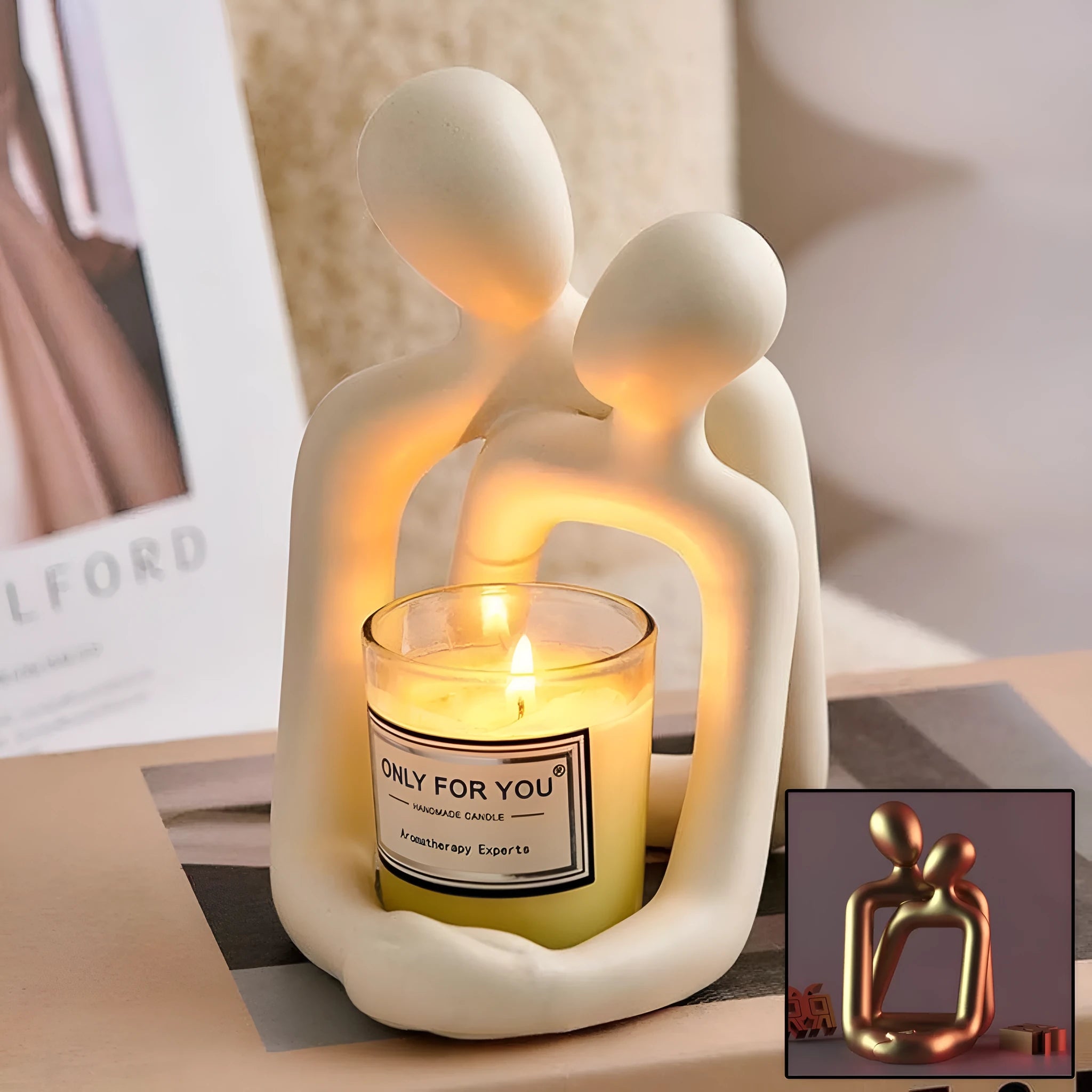 Modern couple statue resin sculpture in milky white or gold colour for desk or shelf decor