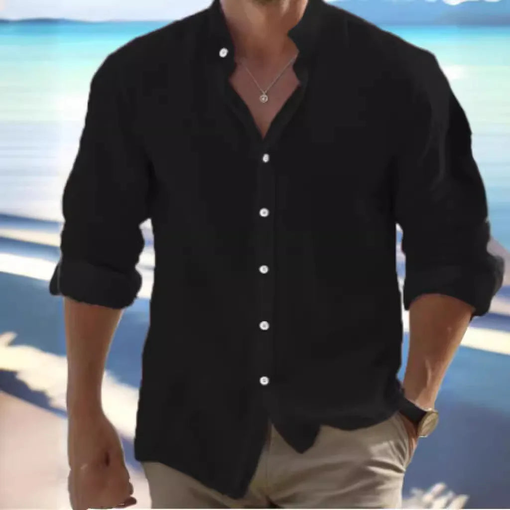 Men's long-staple cotton button beach shirt in a casual pullover style