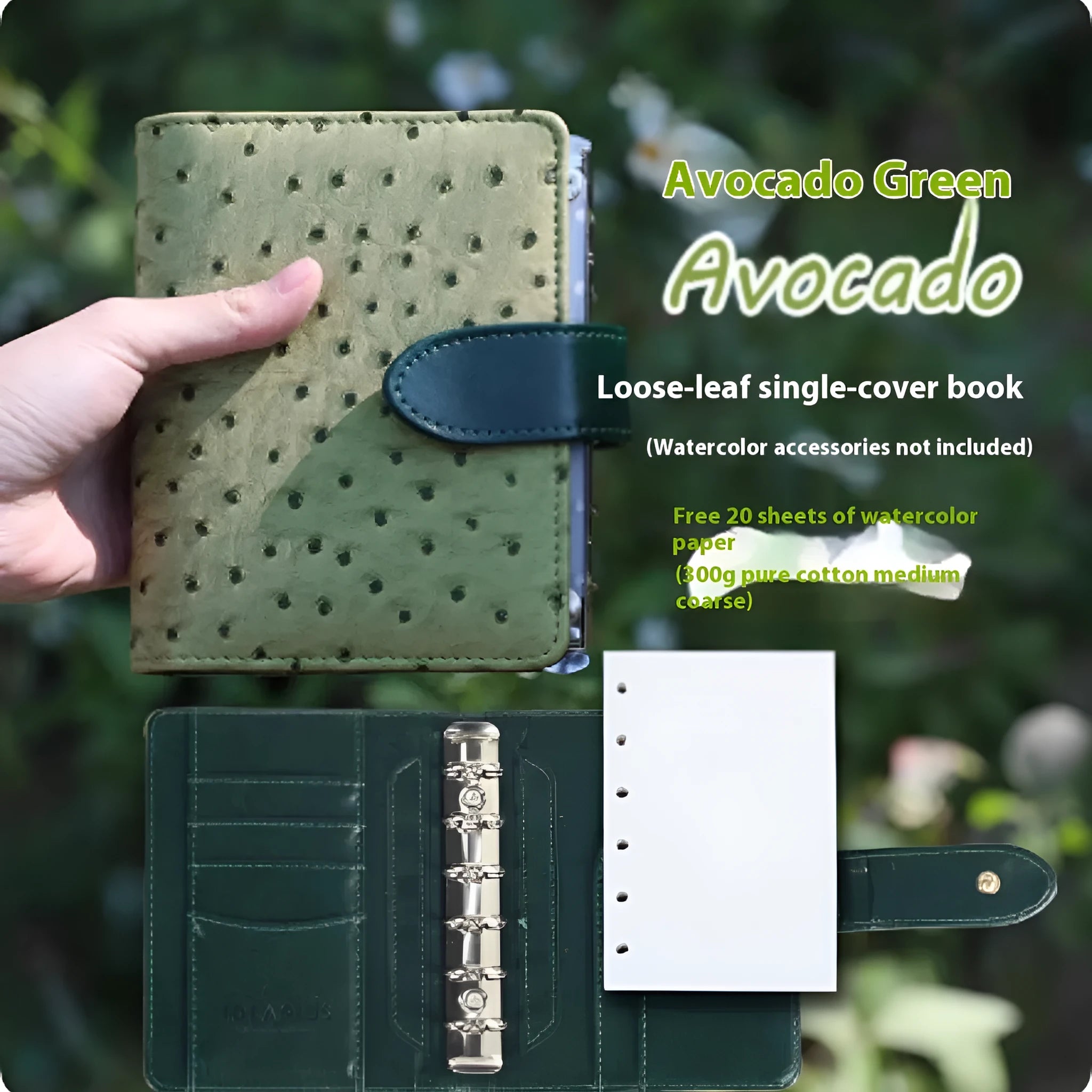 A7 miniature loose-leaf watercolour book showing replaceable page design and colour options