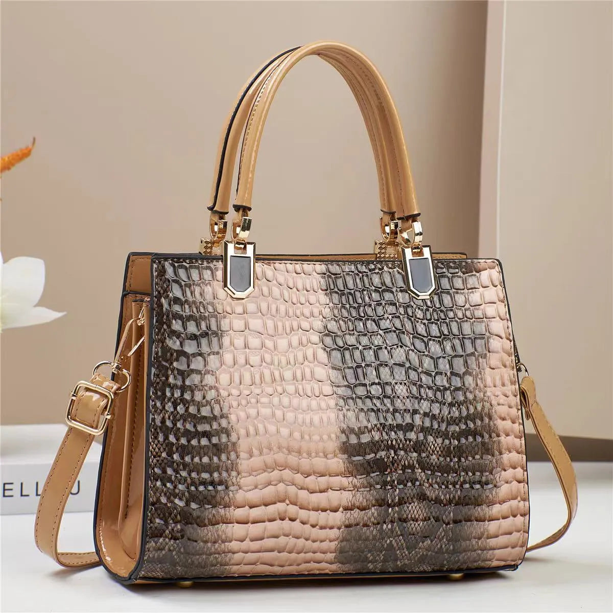 Large capacity soft PU one shoulder mom bag with zipper compartments in khaki colour for daily urban use