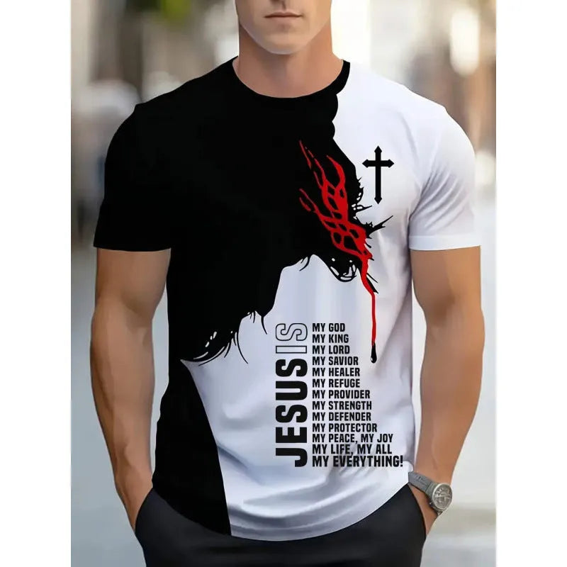 Men's loose-fit short-sleeved T-shirt with digital 3D stripe printing in various colour styles