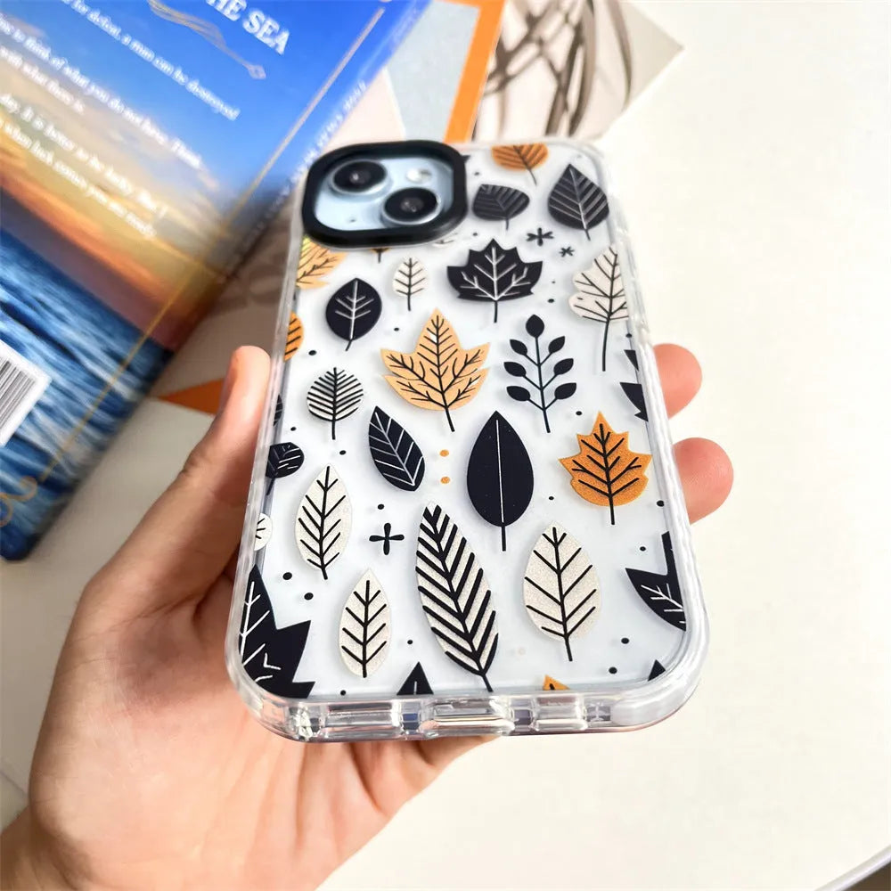 Autumn fallen leaves acrylic hard phone case for iPhone 11 to 15 Pro Max, all-inclusive sprayed cover