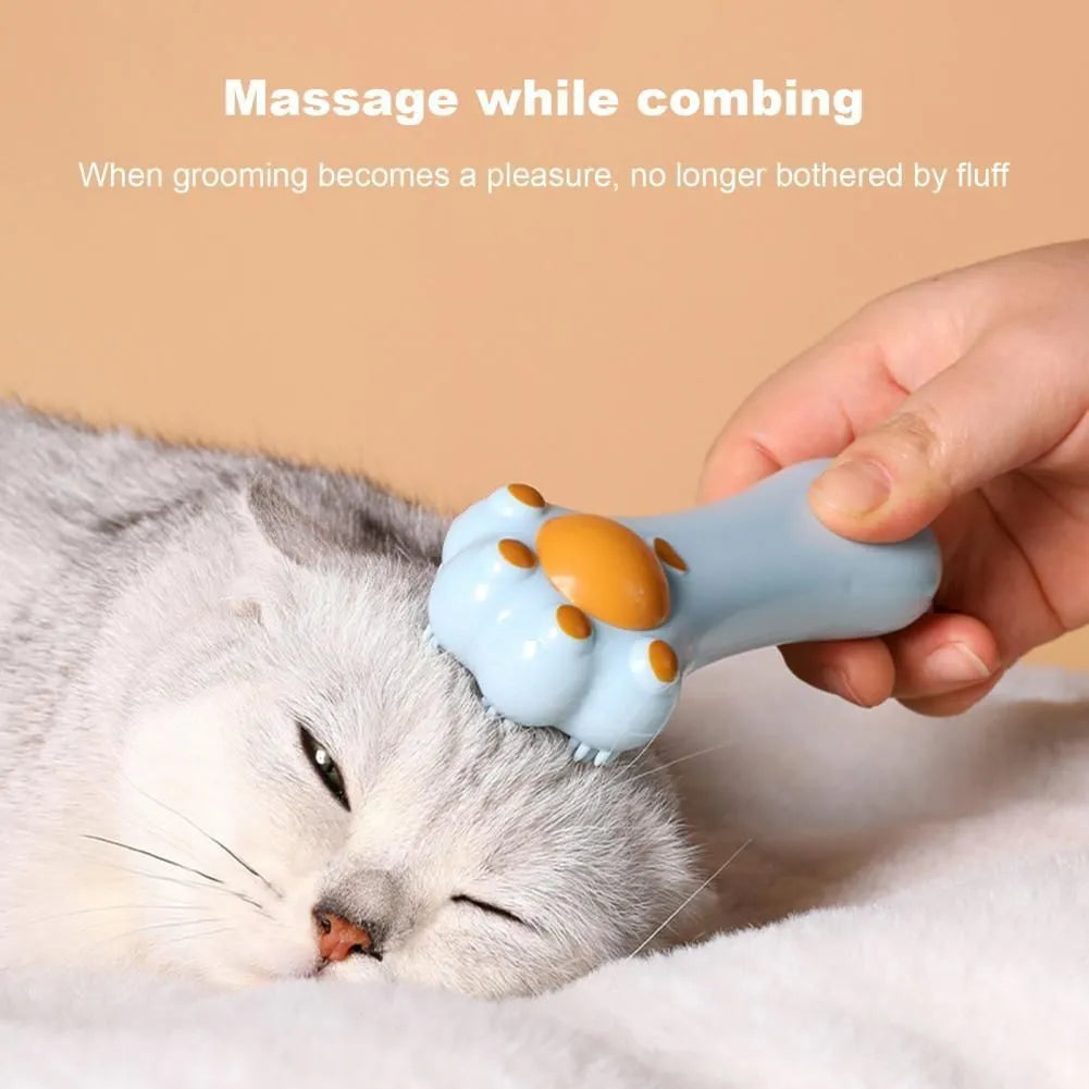 Cartoon-style dual-purpose cat toy showing massage comb attached to a catnip compartment with a dust-proof cover