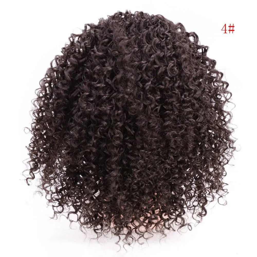Women's African drawstring stretch small curly wig in 8 inch length with adjustable cap