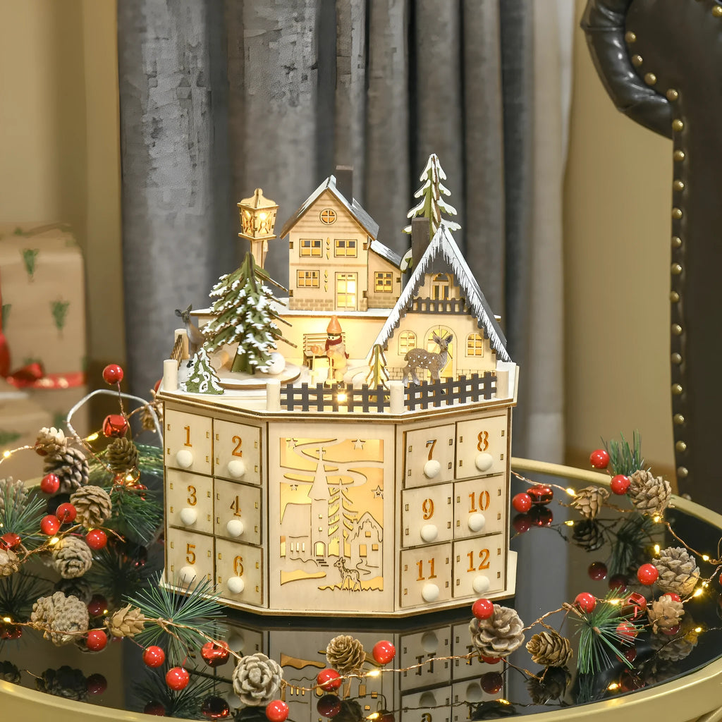 Wooden Christmas 24-day countdown advent calendar ornament for home and office gift use