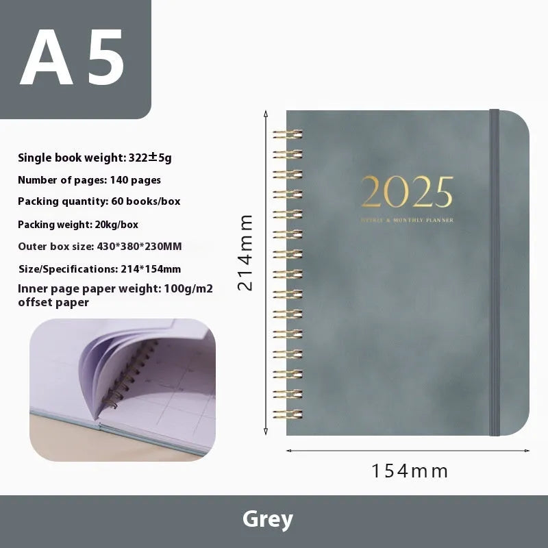 Leather portable metal coil notebook A5 with PU leather cover in multiple colour options