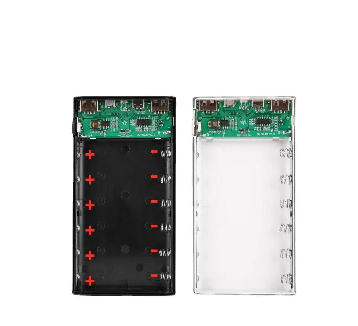 DIY power bank kit with digital display for 18650 batteries in black or white plastic shell