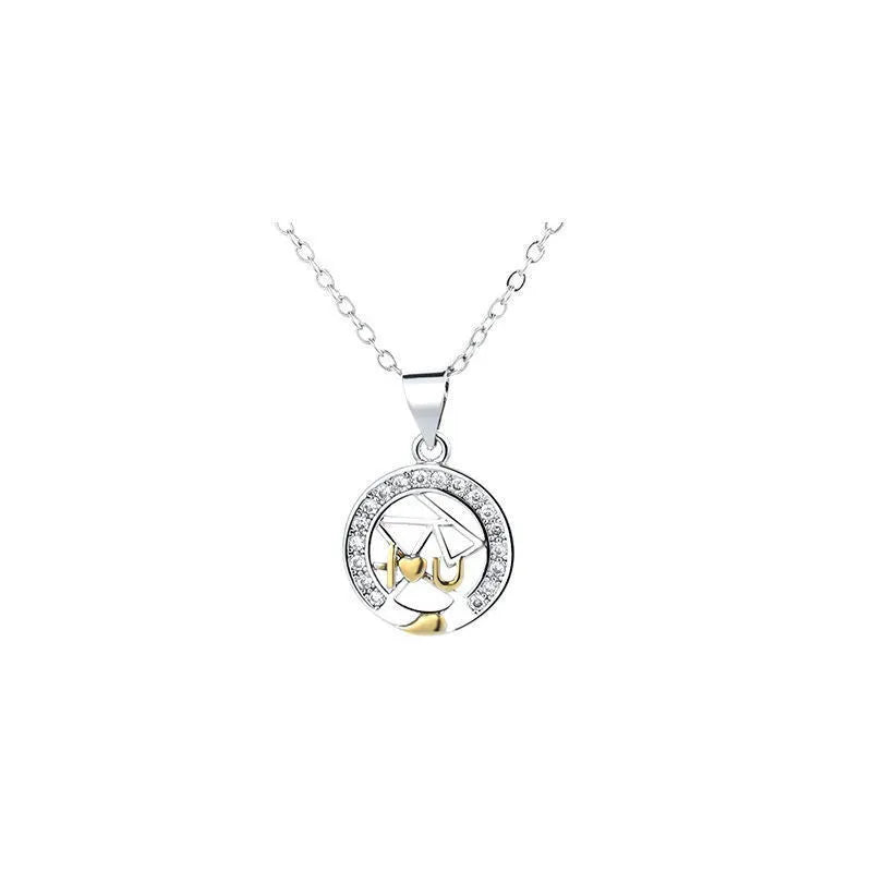 Sun Moon Tooth Couple Necklace with electroplated copper pendant and cross chain
