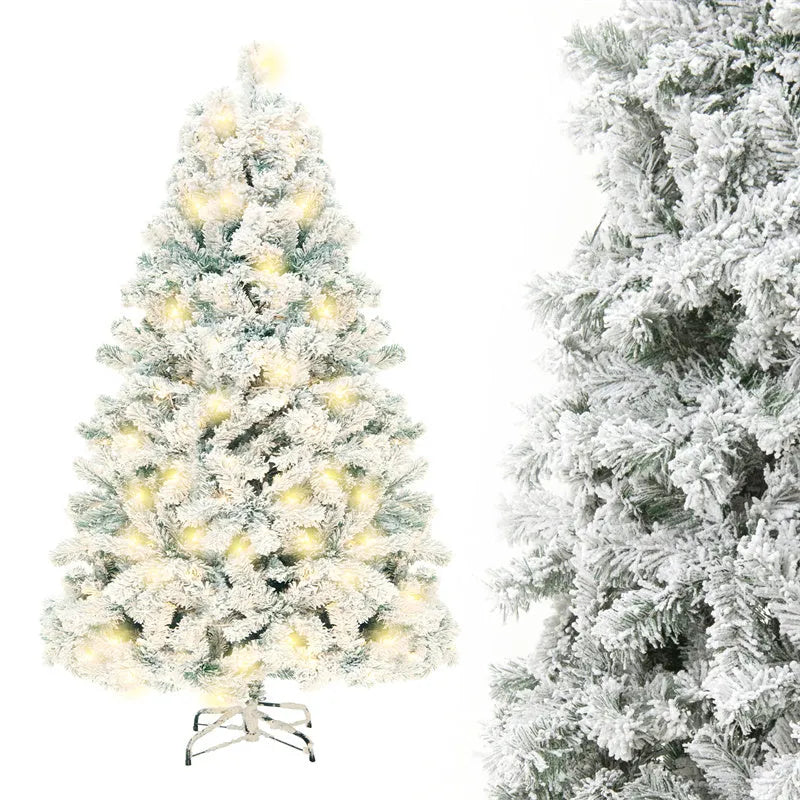 PVC artificial snow Christmas tree with green and white finish and metal stand for Christmas decoration