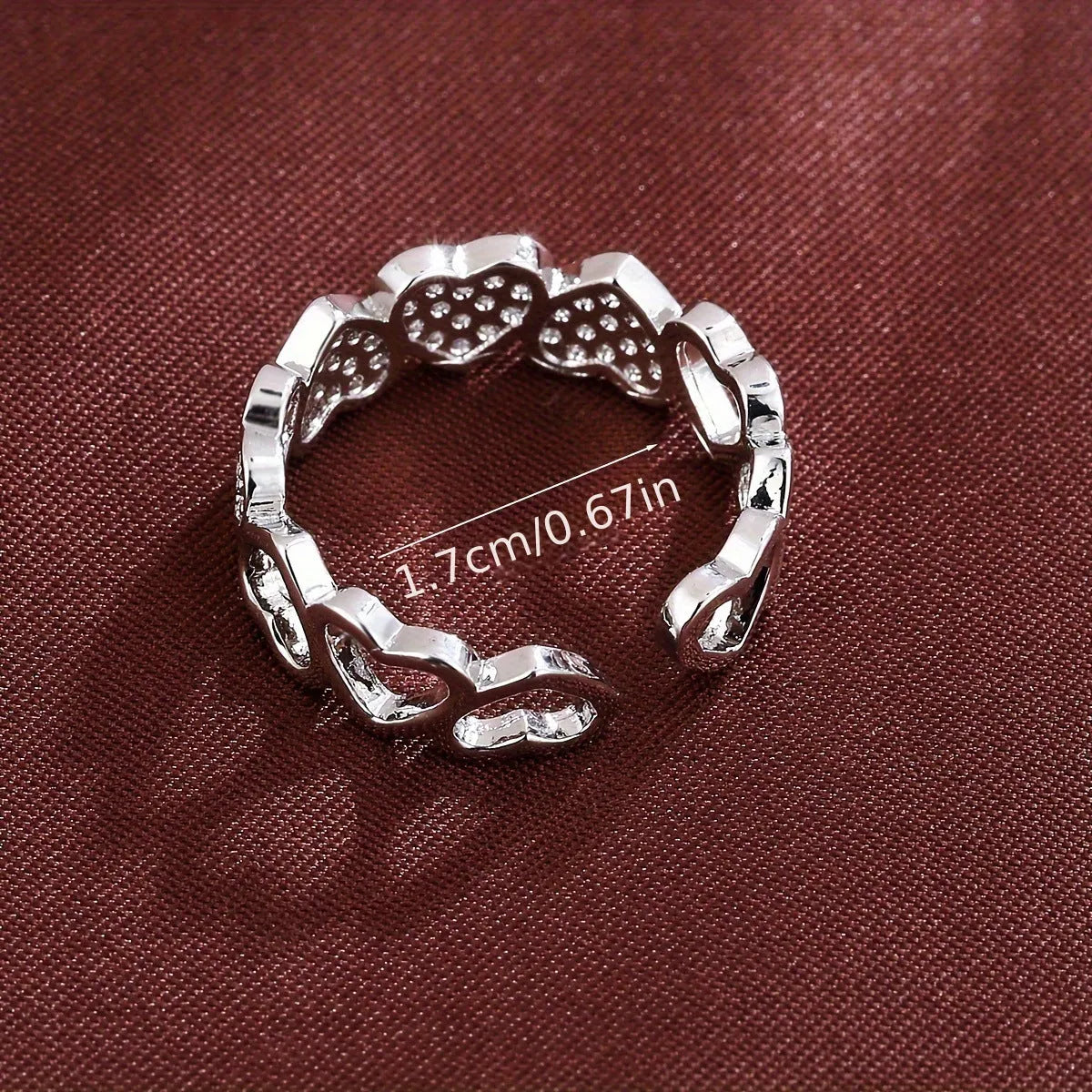 Adjustable opening geometric couple's ring with love/heart design in gold or silver colour