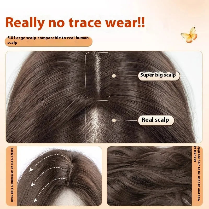 Female long curly full-head wig with side bangs in high-temperature fibre artificial hair