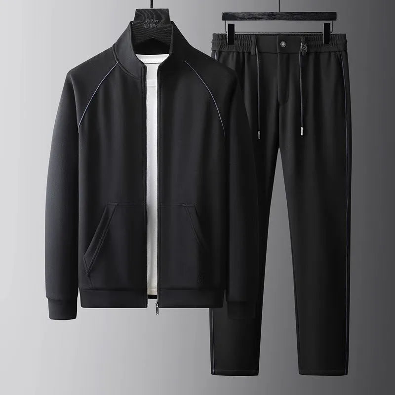 Men's stand collar sports suit in slim fit with coat and trousers in vinylon fabric