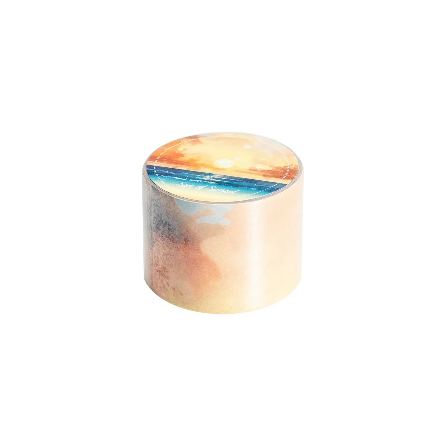 Roll of Japanese washi tape with sky theme designs including clouds, sun, moon, and nebula on a 30mm wide format.
