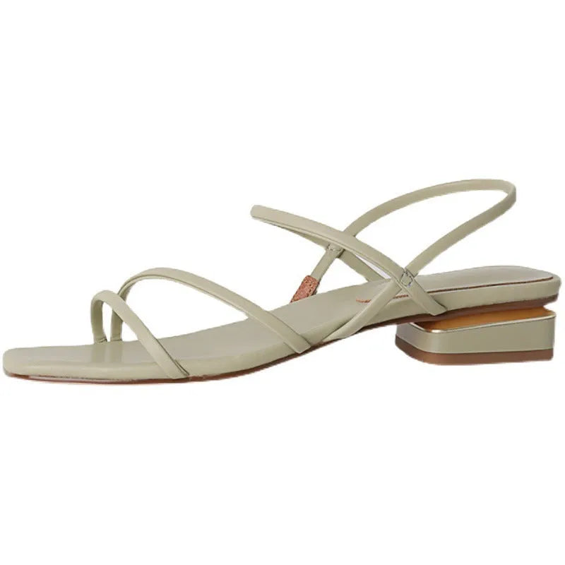 Women's flat strap open-toe Roman sandals in microfiber with a square toe, shown in a neutral colour.