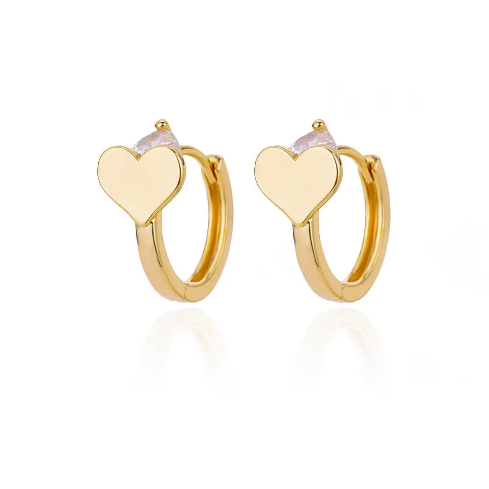 A pair of stainless steel heart-shaped ear studs with zircon accents and an ear clip fitting.