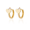 A pair of stainless steel heart-shaped ear studs with zircon accents and an ear clip fitting.