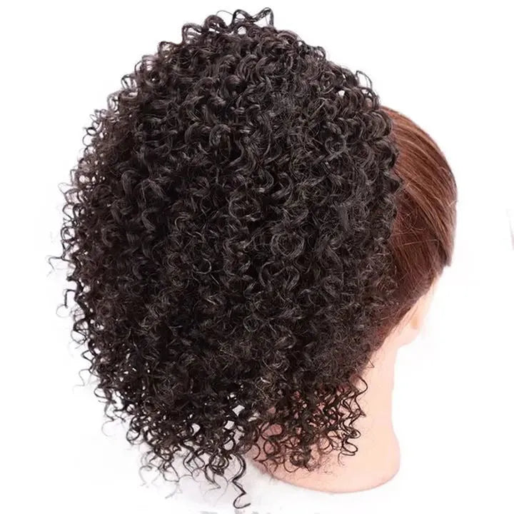 Women's African drawstring stretch small curly wig in 8 inch length with adjustable cap