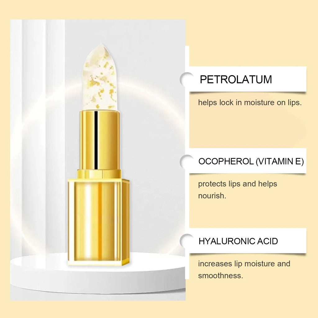Gold foil nourishing lipstick with 3.5g content in rectangular packaging
