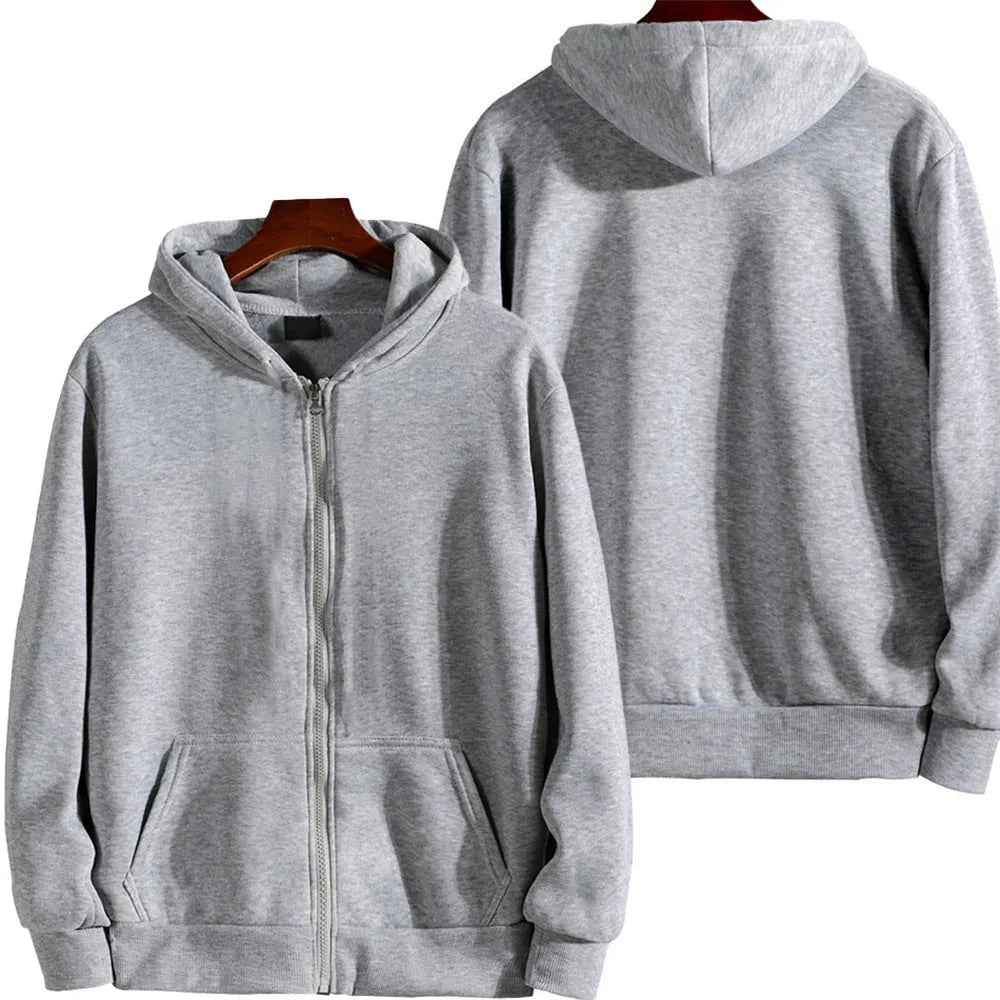 Men's solid colour loose sports zipper jacket cardigan in polyester-spandex fabric