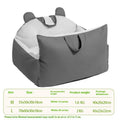 Removable washable dog car kennel in grey beige colour showing size and fabric detail.