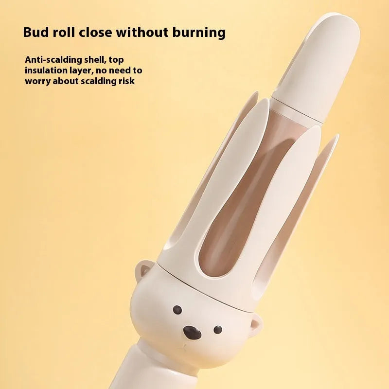 Beige anion automatic hair curler with wired power supply for creating lazy curly hairstyles