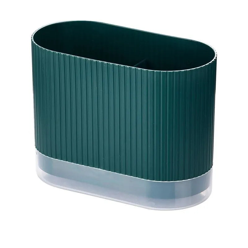 Plastic wall-mounted chopsticks basket with spoon holder in beige, dark green, or orange showing cross-border drainage design