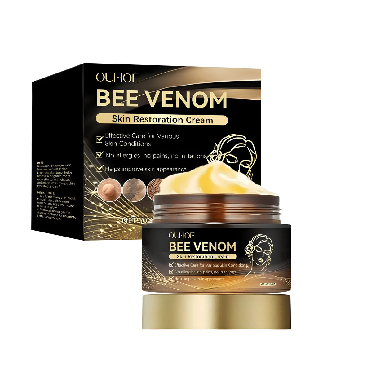 50g skin repair cream jar containing bee venom and acetyl hexapeptide-8 with hyaluronic acid